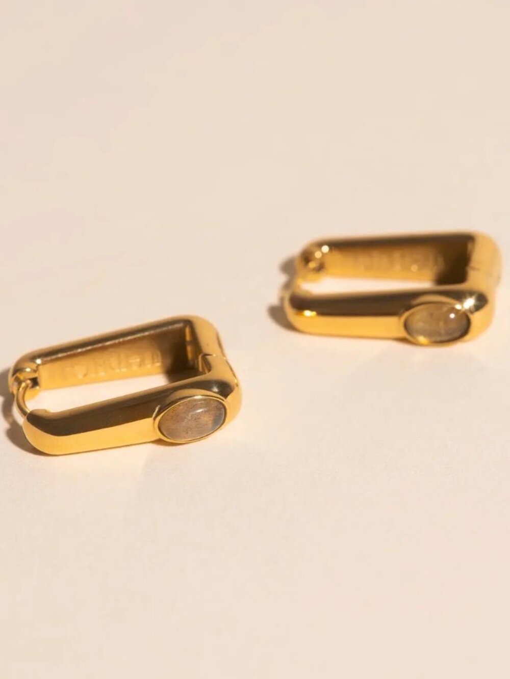 Oh Clem Planetary Rectangle Huggie Hoop Earrings, Gold – Waterproof / NIB
